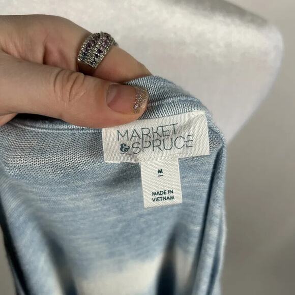 Market & Spruce Stitch Fix Blue White Short Sleeve Blouse Top Medium Casual - Picture 4 of 4